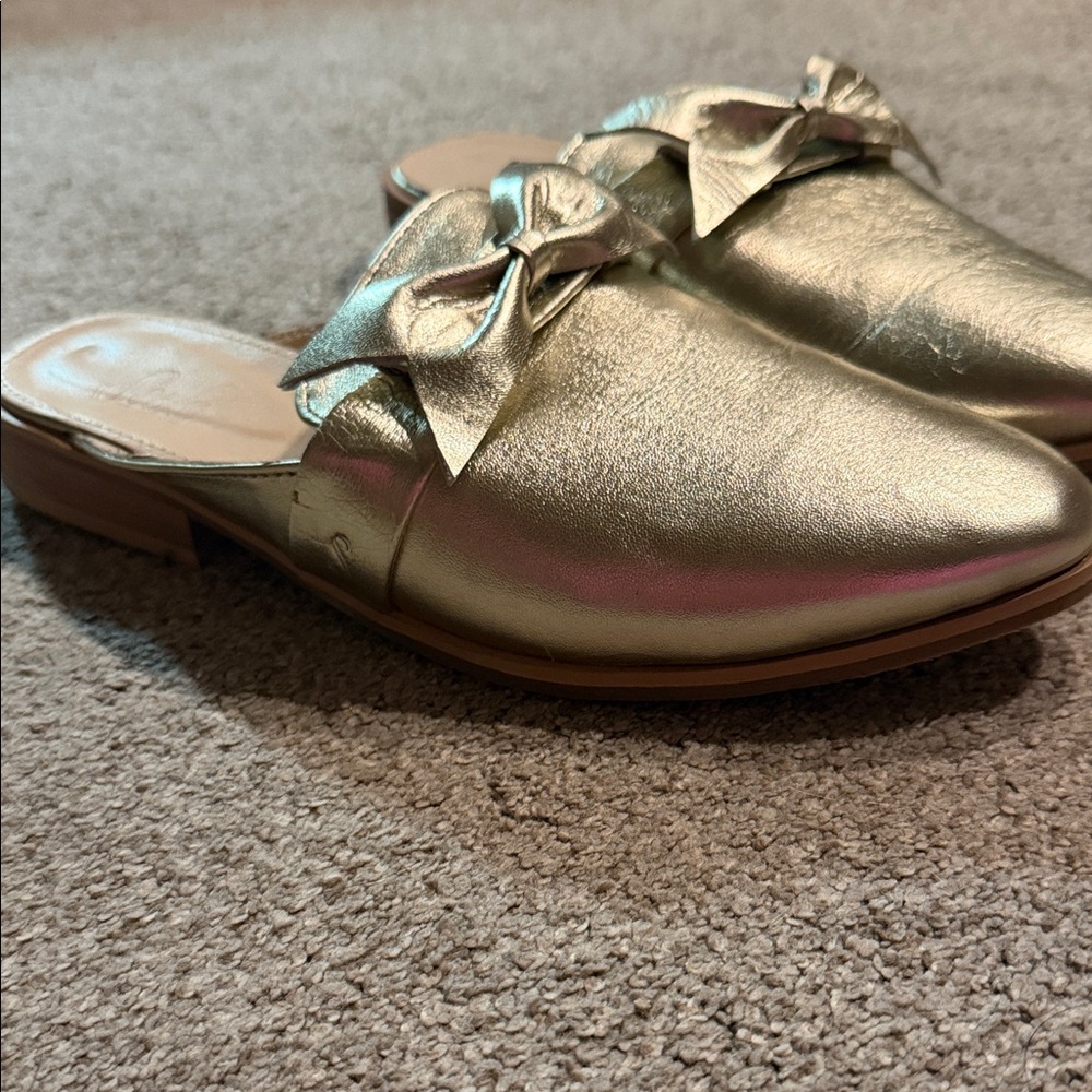 Sseko Gold Metallic Bow Mules